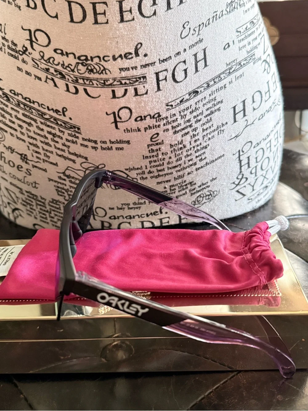 Oakley Matte Black Frame Sunglasses 🕶️ with Blue Mirror Lenses & Pink Trim